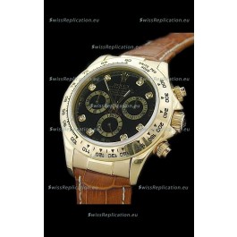 Rolex Daytona Cosmograph Swiss Replica Gold Watch in Diamond Hour Markers