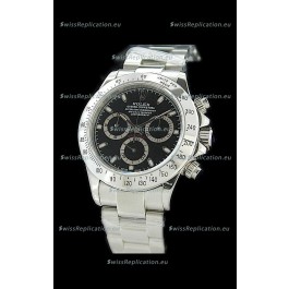 Rolex Daytona Cosmograph Swiss Replica Steel Watch in Black Dial