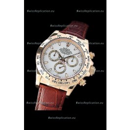 Rolex Daytona Cosmograph Swiss Replica Gold Watch in Brown Leather Strap