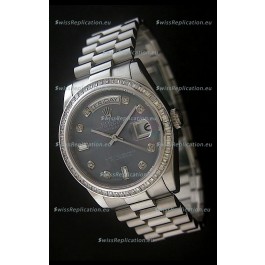 Rolex Day Date Just Japanese Replica Watch in Mop Black Dial