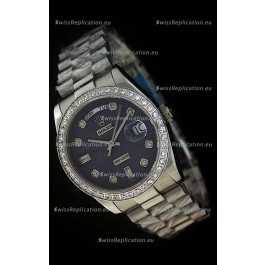 Rolex Day Date Just Japanese Replica Watch in Printed Purple Dial