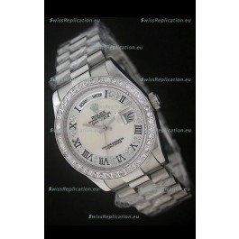 Rolex Day Date Just Japanese Replica Watch in Mop Scream White Dial