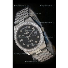 Rolex Day Date Just Japanese Replica Watch in Black Dial