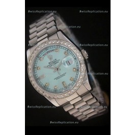 Rolex Day Date Just Japanese Replica Watch in Light Blue Dial