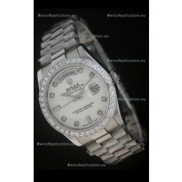 Rolex Day Date Just Japanese Replica Watch in White Dial 