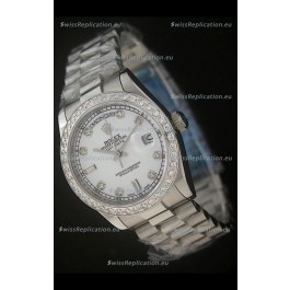 Rolex Day Date Just swiss Replica Watch in Pearl White Dial