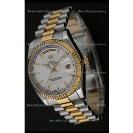 Rolex Day Date Just Japanese Replica Two Tone Gold Watch in White Dial