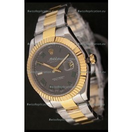 Rolex Day Date Just Japanese Replica Two Tone Gold Watch in Grey Dial