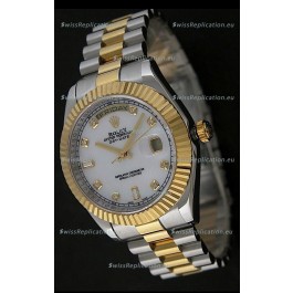 Rolex Day Date Just swiss Replica Two Tone Gold Watch in Mop White Dial