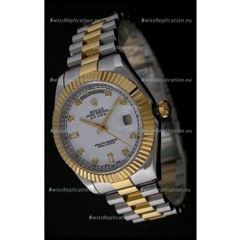 Rolex Day Date Just swiss Replica Two Tone Gold Watch in White Dial