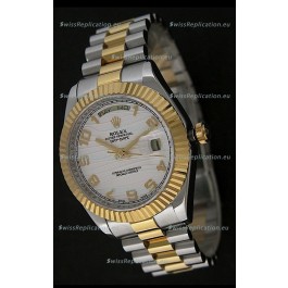 Rolex Day Date Just swiss Replica Two Tone Gold Watch in White Stripe Pattern Dial