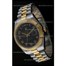 Rolex Datejust Swiss Replica Two Tone Yellow Gold Watch in Black Dial