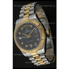 Rolex Day Date Just swiss Replica Two Tone Gold Watch in Mop Grey Dial