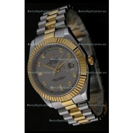 Rolex Day Date Just Japanese Replica Two Tone Gold Watch in Grey Dial