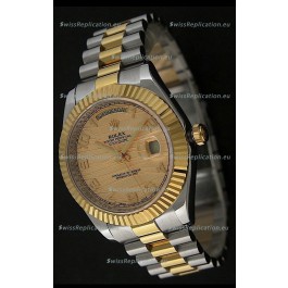 Rolex Day Date Just swiss Replica Two Tone Gold Watch in Golden Stripe Pattern Dial 