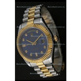 Rolex Day Date Just Japanese Replica Two Tone Gold Watch in Light Blue Dial 