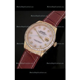 Rolex DateJust Swiss Mens Replica Yellow Gold Watch in White Mother of Pearl Dial