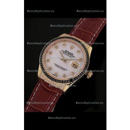 Rolex DateJust Swiss Mens Replica Yellow Gold Watch in Diamond Markers