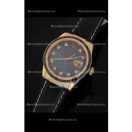 Rolex DateJust Swiss Mens Replica Yellow Gold Watch in Diamond Markers