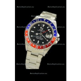 Rolex GMT Master II Swiss Replica Steel Watch in Red and Blue Bezel 