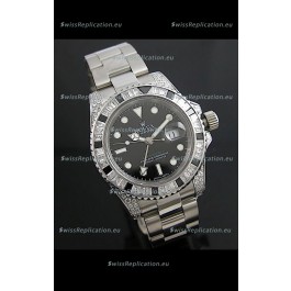 Rolex GMT Master II Swiss Replica Steel Watch in Diamond Bezel 