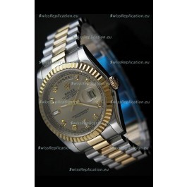 Rolex Day Date Just Japanese Replica Two Tone Gold Watch in Golden Dial