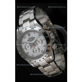 Rolex Daytona Cosmograph Swiss Replica Stainless Steel Watch in White Dial