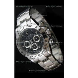 Rolex Daytona Cosmograph Swiss Replica Stainless Steel Watch in Black Dial