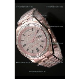 Rolex Day Date Japanese Automatic Rose Gold Watch in Diamond Bezel