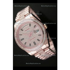 Rolex Day Date Japanese Automatic Rose Gold Watch in Diamond Bracelet