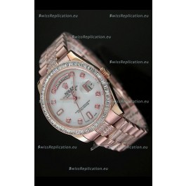 Rolex Oyster Perpetual Day Date Japanese Rose Gold Automatic Watch in White Mother of Pearl Dial