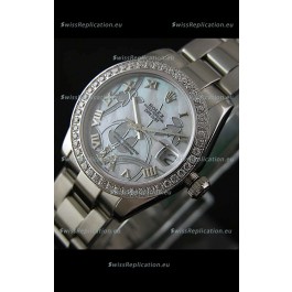 Rolex Oyster Perpetual Date Just Lady Swiss Diamond Watch in Pearl White Dial