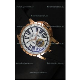 Roger Dubuis Excalibur Tourbillon Watch - Rose Gold Plating White Dial