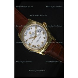 Rolex Day Date 36MM Yellow Gold Swiss Replica Watch - White Dial