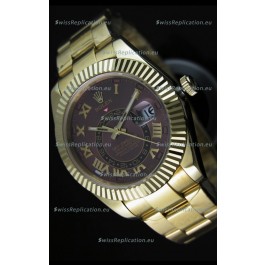 Rolex Sky-Dweller 18K Yellow Gold Watch in Brown Dial Roman Numerals