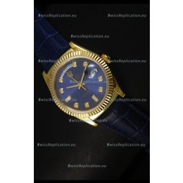 Rolex Day Date 36MM Yellow Gold Swiss Replica Watch - Dark Blue Dial