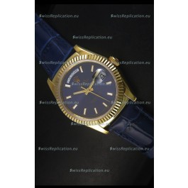 Rolex Day Date 36MM Yellow Gold Swiss Replica Watch - Dark Blue Dial