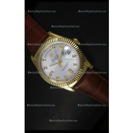 Rolex Day Date 36MM Yellow Gold Swiss Replica Watch - Silver Dial 