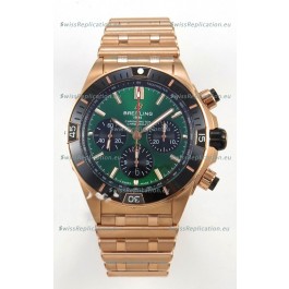 Breitling Chronomat Super Clone B01 42 Edition Swiss Rose Gold Casing Green Dial 