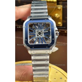 Santos De Cartier Super Clone Watch in Skeleton Dial Brushed Steel Casing Watch 