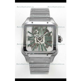 Santos De Cartier Super Clone Watch in Skeleton Dial Stainless Steel Case