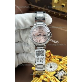 Ballon De Cartier Swiss Quartz 1:1 Mirror Quality 33MM in Steel Pink Dial 