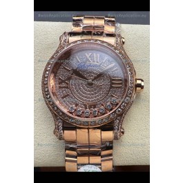 Chopard Happy Sport Super Clone Automatic Watch 36MM in Rose Gold Casing Mossanites Dial