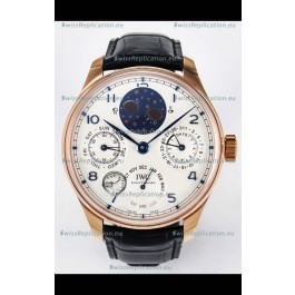 IWC Super Clone Portuguese Perpetual Calendar Rose Gold White Dial Replica Watch 