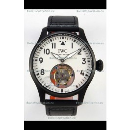IWC Super Clone Portugese Hand-Wound Genuine Tourbillon White Dial PVD Casing Watch