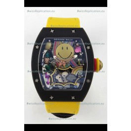 Richard Mille Super Clone RM088 Smiley Tourbillon Black Ceramic Velcro Strap Watch 