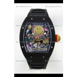 Richard Mille Super Clone RM088 Smiley Tourbillon Black Ceramic Rubber Strap Watch 
