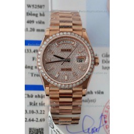 Rolex Day Date Super Clone Rose Gold Plated Custom Modified Diamonds Paved Watch
