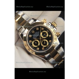 Rolex Daytona Japanese Movement Two Tone Gold Casing Watch in Black Dial 