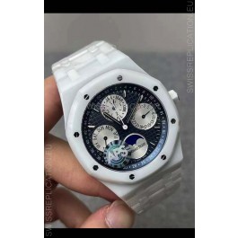 Audemars Piguet Royal Oak Perpetual Calendar Swiss Replica White PVD Casing in Blue Dial 